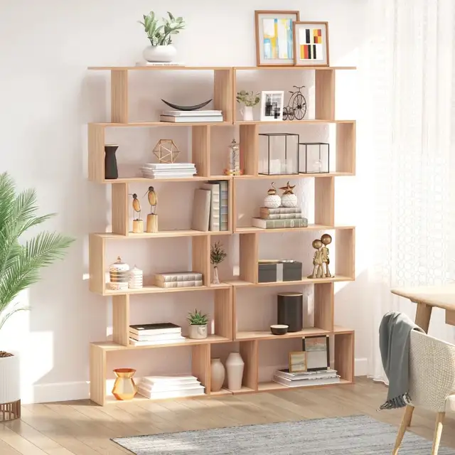 76" 6-Tier Geometric Wooden Bookcase S Shaped Storage Display Bo in Bookcases & Shelving Units in Markham / York Region - Image 4