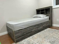 MDF Wood Twin Storage Bed With Sealy Mattress, no box required
