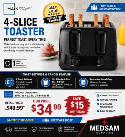 Mainstays 4-Slice Toaster, View more