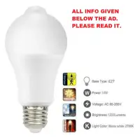 Motion Sensor LED Bulb 20W White Light 85V to 220V AC