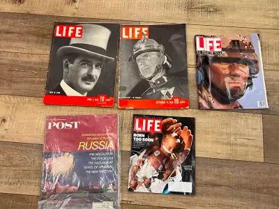 Collection of 5 Life and Saturday Evening Post magazines. Selling them all together for one price. *...