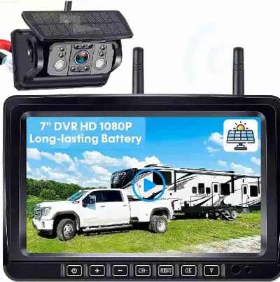 Wireless RV Backup Camera 7-inch for Trailer: Easy Setup Solar RV Rear View Camera with Recording -...