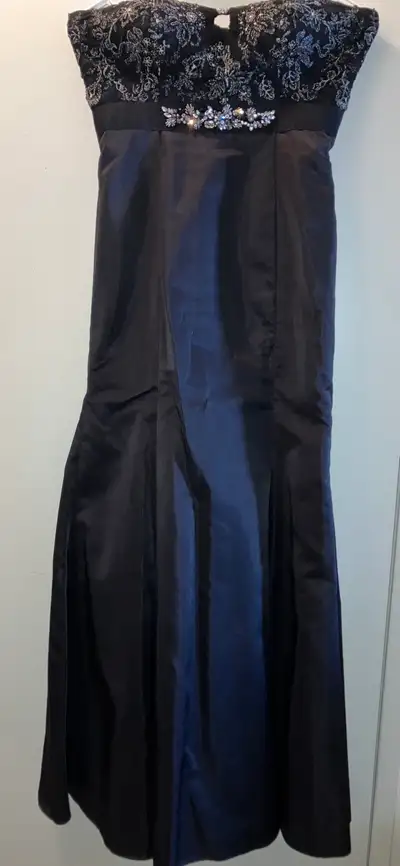 Black Strapless Embroidered Evening Gown, View more