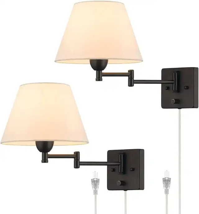 YeLEEiNO Wall Sconces Plug in, Modern Wall Lamp Set of 2 Swing A in Indoor Lighting & Fans in Gatineau - Image 2