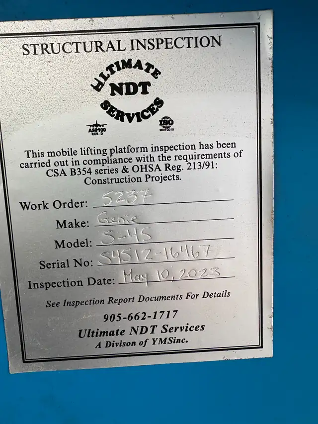 Genie S45, $19000, Deutz 4x4, 2012, Fully Certified, 4065 Hrs in Heavy Equipment in Hamilton - Image 5