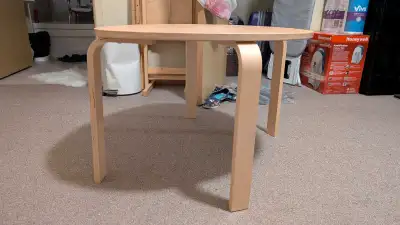 Two Ikea coffee tables, pine wood. Larger table has 4 legs, approx. 3' by 2' by 2' tall Smaller tabl...