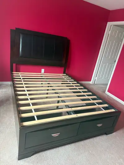 Dark Wood Platform Bed with Storage x2, View more