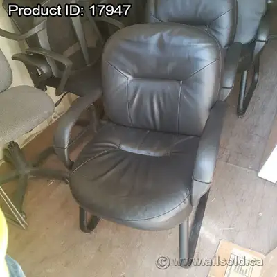 Black Leather Guest Sleigh Chair w/ Fixed Arms, View more