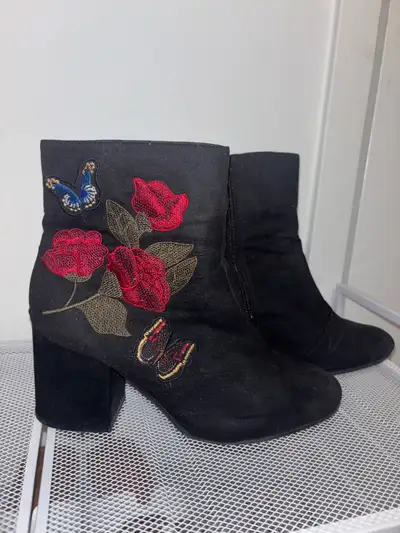 Black embroidered ankle boots, View more