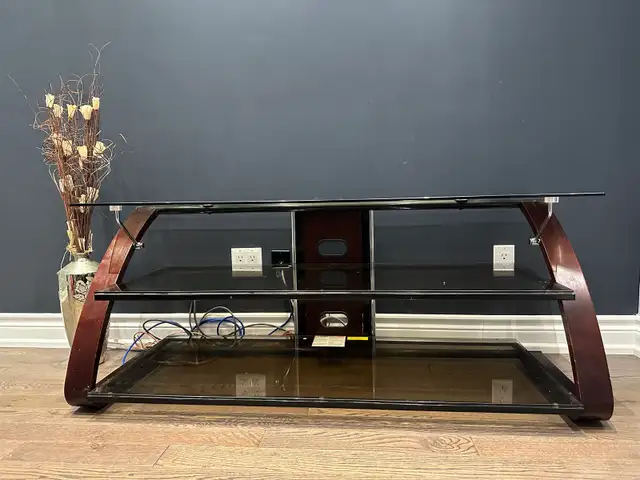 TV Stand - 3 layers, glass & wood in TV Tables & Entertainment Units in City of Toronto - Image 2