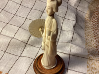 Carved ivory japanese lady with umbrella 