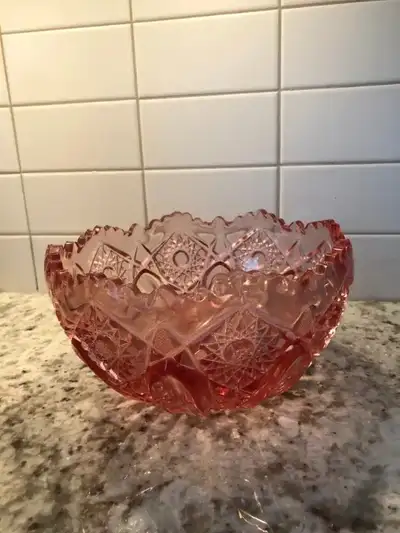 Vintage Rose colored crystal bowl, View more