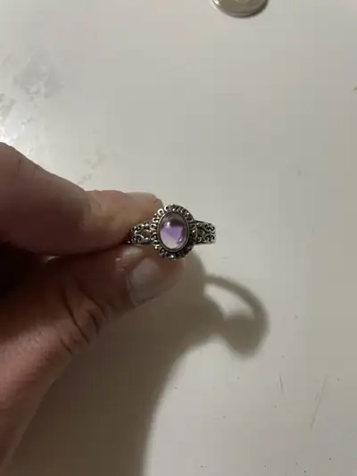 Intricate hand made Sterling silver & 14K Yellow Gold Accented Oval Cut Amethyst Ring size 7(ish) -...
