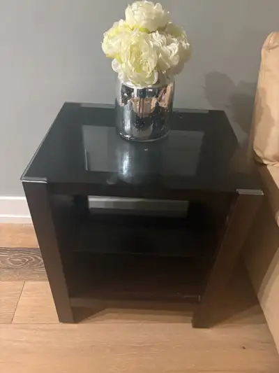 Dark Wood End Table with Glass Top, View more
