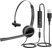 NEW Single-Sided USB Headset with Microphone, Grey
