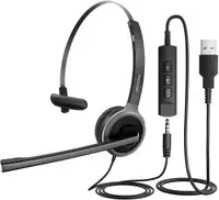 NEW Single-Sided USB Headset with Microphone, Grey