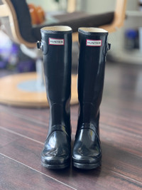 HUNTER Women Original Tall Gloss Boots 6.5 - Black