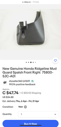 Used OEM Splash Guards & Mud Flaps for Honda Ridgeline. $70
