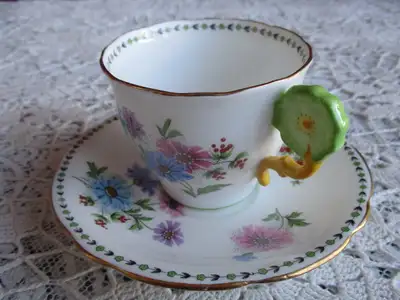 Rare Vintage Ansley Flower Handle Cup/ Saucer, View more