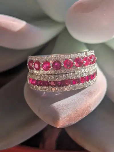 Natural Genuine Ruby and Diamond 14K White Gold Ring New, View more