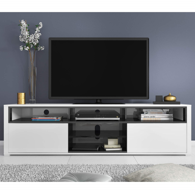 Evoque Large White & Black  TV Stand - Support TV's up to 80" in TV Tables & Entertainment Units in Richmond - Image 2