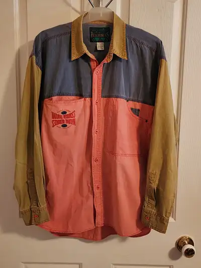 Vintage Men's Color Block Buttoned Shirt, View more
