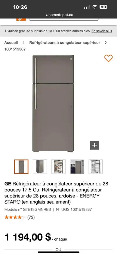 Réfrigérateur GE 28 pouces, View more