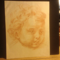 Antique Red Chalk Pastel Drawing Study Head
