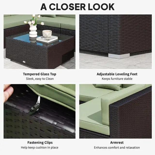 7 Pieces Outdoor Rattan Furniture Set, Patio Wicker Sectional Co in Patio & Garden Furniture in Markham / York Region - Image 4