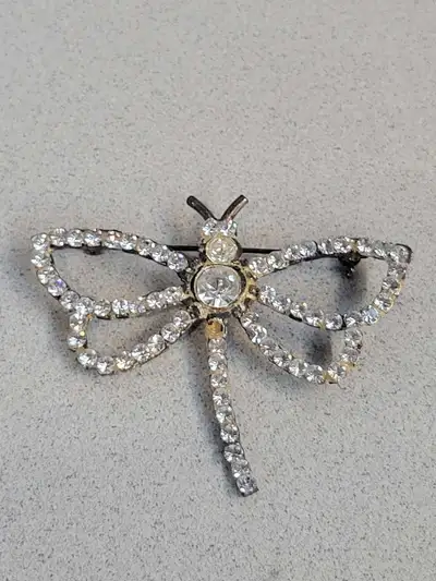 Vintage dragonfly brooch with great patina. Missing 1 stone ., View more
