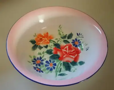 Vintage Bumper Harvest Large Enamel Milkbath Bowl, Newborn Photography, Photo Prop Measurements: 11...