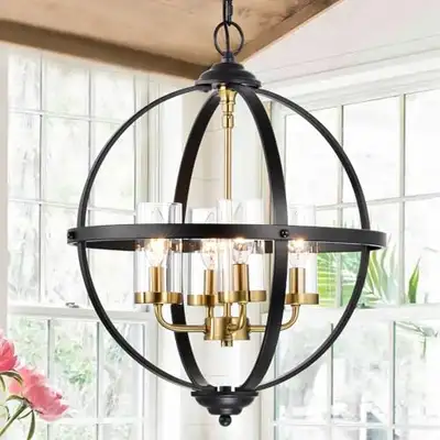 Faulty Treekee Chandelier – 4-Light Black/Gold, 17", Missing One, View more