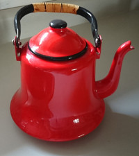 Vintage Large Red Enamel Japanese Teapot Kettle