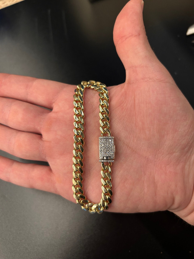 Solid Cuban Bracelet, Diamond lock  in Jewellery & Watches in City of Toronto - Image 3