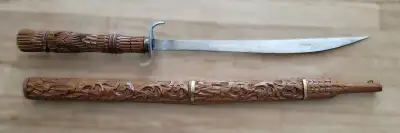 Vintage Thai Dha Sword  Wood Handle & Scabbard Handmade 92cm, View more