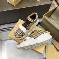 New Burberry Beige Check and Leather Sneakers Shoes