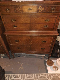 Antique tall boy and matching smaller dresser with mirror