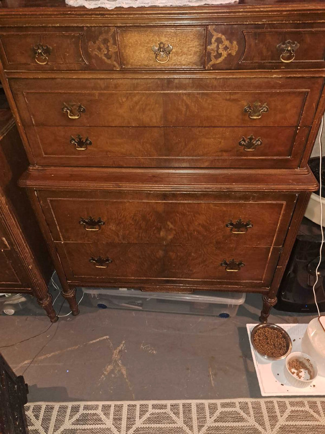 Antique tall boy and matching smaller dresser with mirror in Dressers & Wardrobes in Belleville