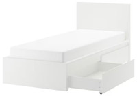 MALMHigh bed frame/2 storage boxes, white, Twin