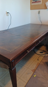 Leather top table/desk and credenza.  Solid wood.