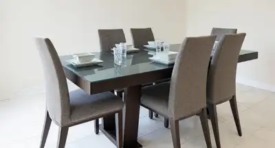 Birch Wood Dining Table+Custom Glass Top+ 6 Chairs (72" by 42"), View more