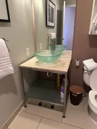 Granite Bathroom Counter/Sink/Faucet + Medicine Cabinet