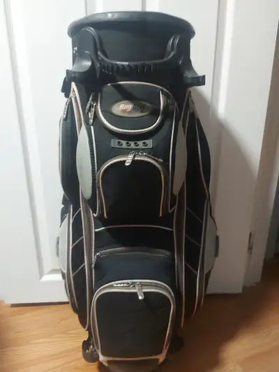 Currently using, 12 zipper compartments, 14 spots for clubs, revolving top comes in handy, over all...
