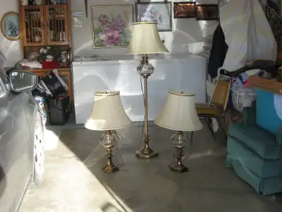3 Vintage lamps, 2 table and one floor lamp, View more