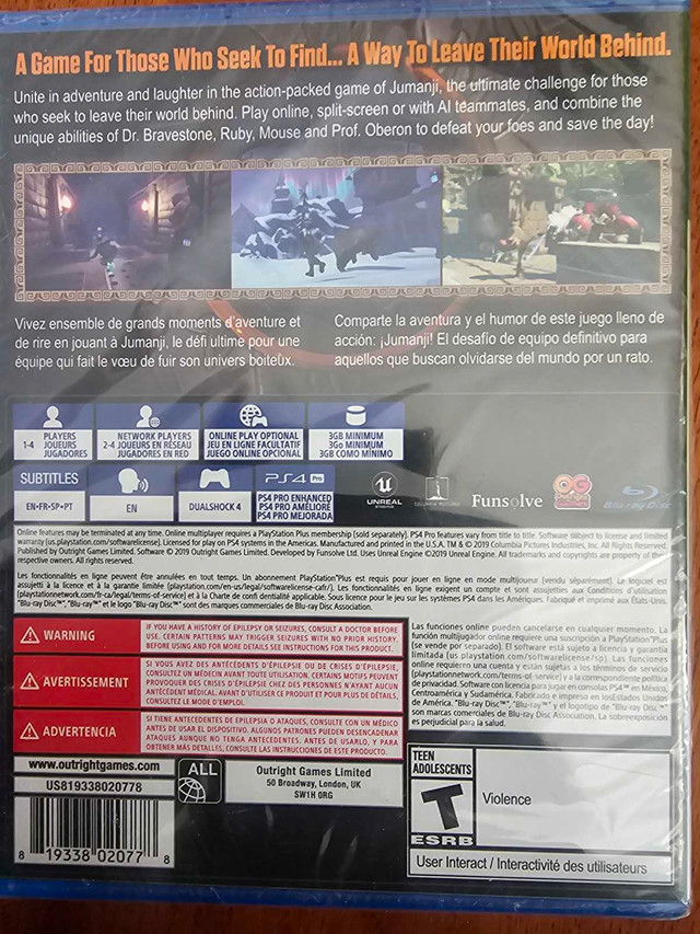 jumanji the video game (ps4) in Sony Playstation 4 in Chatham-Kent - Image 2