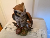 Vintage Ceramic Owl and Owlet Sculpture