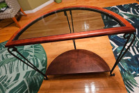 Glass Top and Dark Walnut Wood Console Table (Hallway Table)