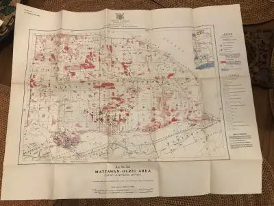 Vintage 1944 District of Nipissing Ontario Mattawan Olrig Area Map No 53 Department Of Mines 19”w x...