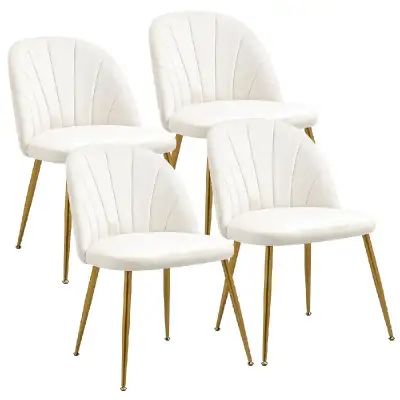 Knicole Velvet Upholstered Side Chair (Set of 4) White w/Gold, View more