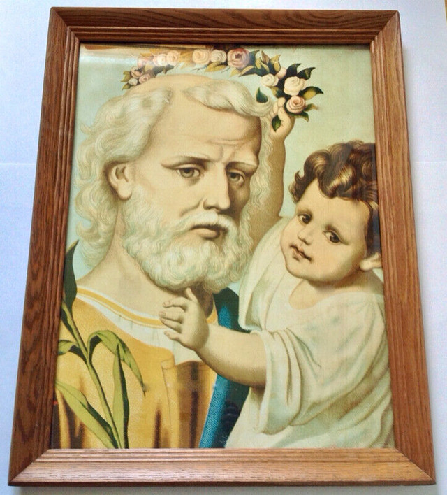 Antiquité. Art religieux Grand cadre en bois: St-Joseph et Jésus in Arts & Collectibles in Lévis - Image 2